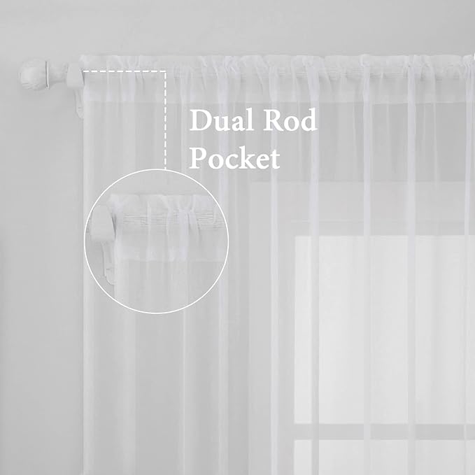 MIULEE White Window Sheer Curtains 2 Panels Width 42 x Length 84 Inches | Window - Image 2