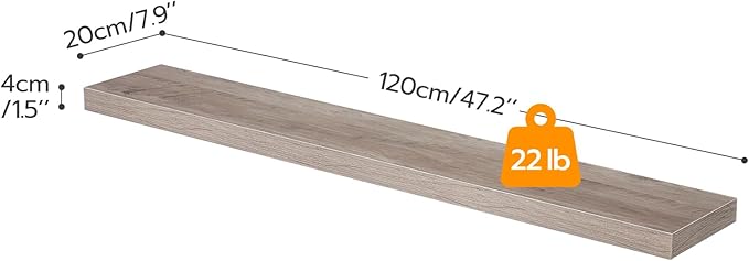 HOOBRO Floating Shelves for Wall, Wall Mounted Shelf Set of 2, 47.2" Hanging Shelf with Invisible Brackets, for Wall in Bathroom, Bedroom, Toilet, Kitchen, Living Room, Office, Greige BG120BJP201