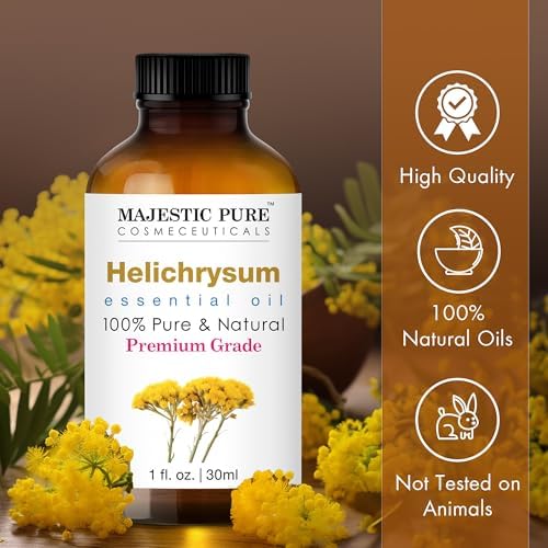 Majestic Pure Helichrysum Essential Oil with Glass Dropper - 1 Fl Oz - 100% Pure and Natural Helichrysum Oil - Premium Grade Essential Oils for Diffuser, Aromatherapy, Soap and Candle Making