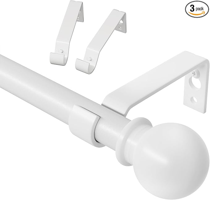 White Curtain Rods for Windows 28 to 60 inch, Adjustable Curtain Rod Set by ATUHOLA