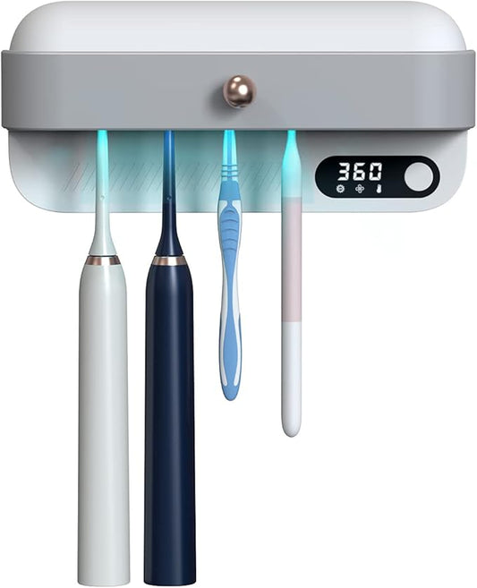 StarWin UV Toothbrush Dryer Holder, Heating Plate and Fan Drying Function, Rechargeable and Timing Tooth Brush Holder Wall-Mounted for Bathroom, No Drilling, 4 Slots