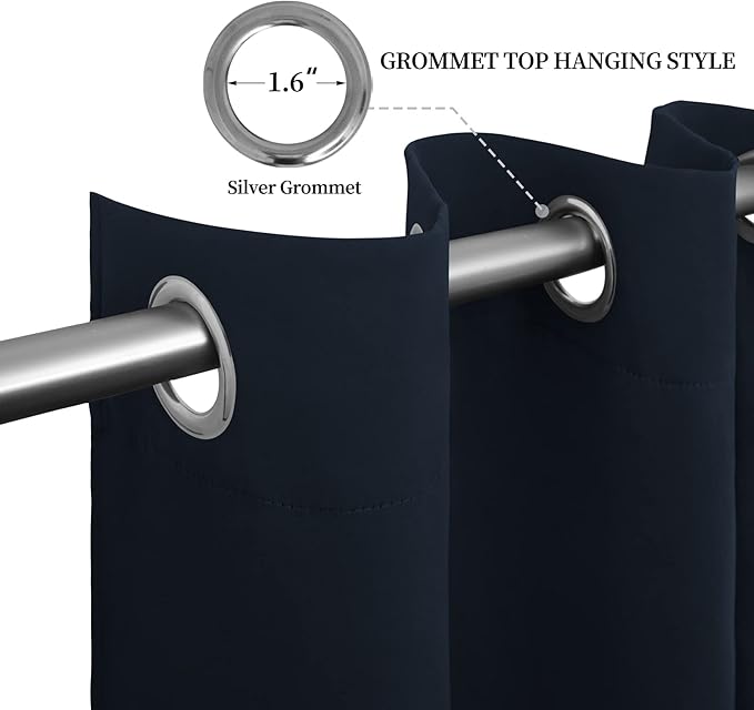 Easy-Going Blackout Curtains for Bedroom, Solid Thermal Insulated Grommet and Noise Reduction Window Drapes, Room Darkening Curtains for Living Room, 2 Panels (52x63 in,Navy)
