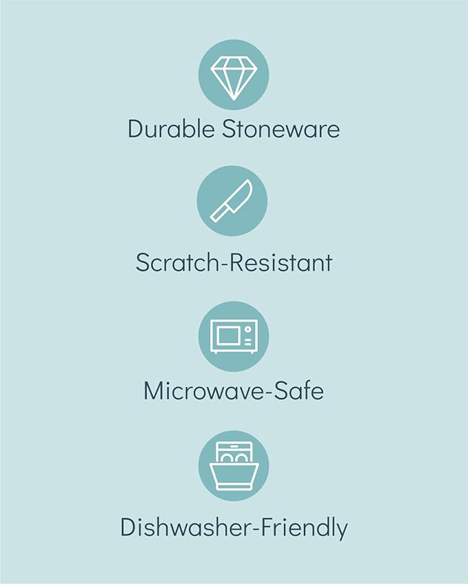 Matte Black Dinnerware Set - 32-Piece Stoneware Set for 8 People - Dishwasher & Microwave Safe - Black Matte