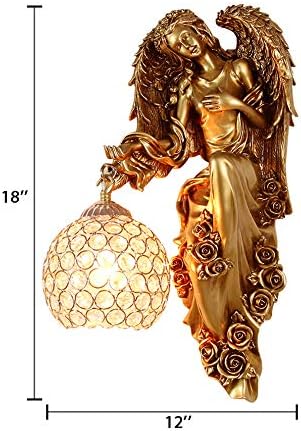 LITFAD Antique Spherical Sconce Light Decorated Bedside Lamp Clear Crystal 1 Light in Gold Wall Light Angel Wall Lamp for Bedroom Living Room Hotel - Left