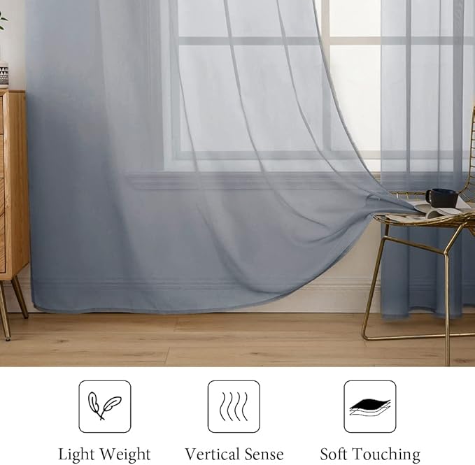 MIULEE 2 Panels Sheer Curtains for Living Room 54X108 Inch Dark Grey | Window - Image 4