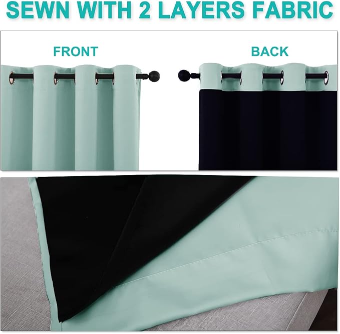NICETOWN Aqua Blue 100% Blackout Lined Curtains, 2 Thick Layers Narrow Wide - Image 5