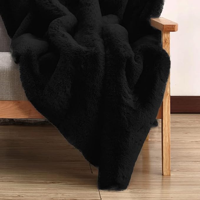 ORINOVA Black Fluffy Rug for Bedroom Shag Rug Washable Carpet Faux Rabbit Fur - Image 6
