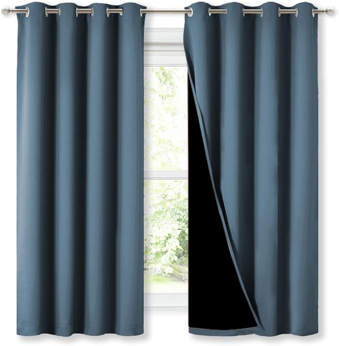 NICETOWN 100% Blackout Curtains 54" Long, Smoky Blue, 1 Pair, Double-Deck - Image 2
