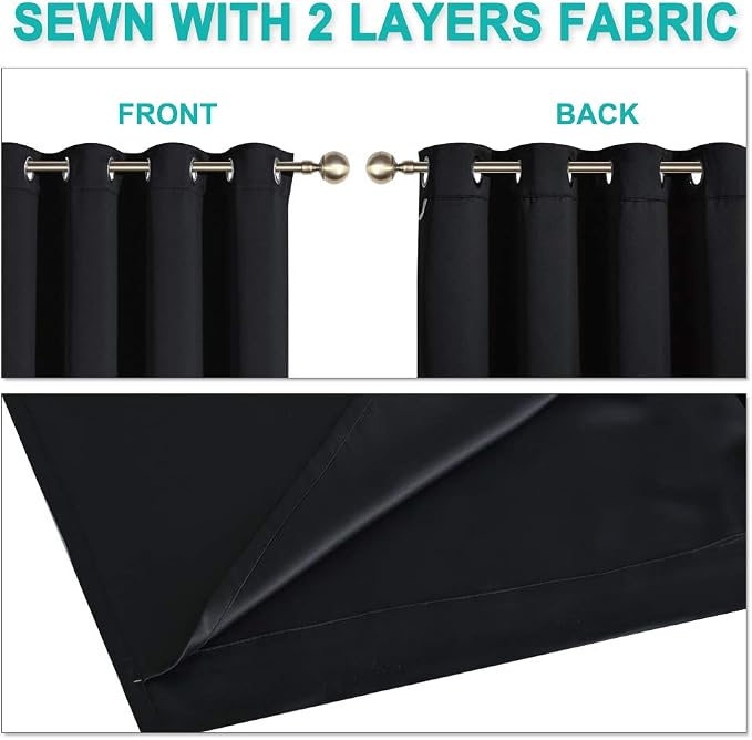NICETOWN Black 100% Blackout Curtains 45 inches Length, 2 Thick Layers - Image 5