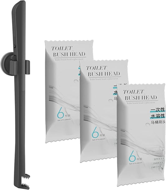 Disposable Toilet Brush with Replaceable Heads, Wall-Mounted Holder, Hygienic Bathroom Cleaning Tool (Dark Grey Toilet Brush + 18 Refills)