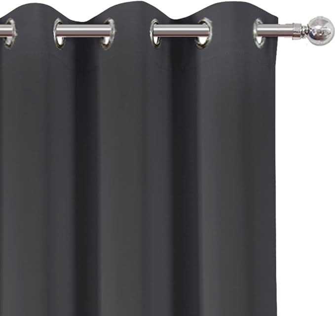 Dark Grey Blackout Curtains/38 x 54 Inch/Set of Two Panels Grommet Living Room - Image 6