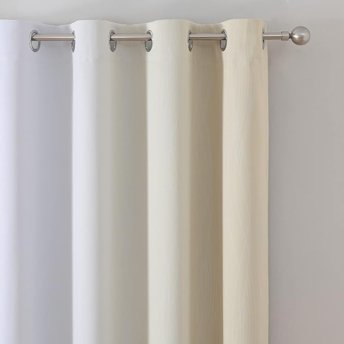 Beige and Greyish White Ombre Blackout Curtains Living Room 102 Inches Long | - Image 4