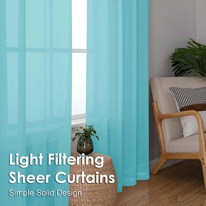 Aqua Sheer Curtains 108 Inches Long 2 Panels - Image 4