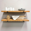 Rustic Shelves with J-Brackets Set of 2, Industrial Shelf, Kitchen Shelves, Solid Wood, Decorative Wall Storage, Heavy Duty, URBANDI (Brown, 36Wx8D)