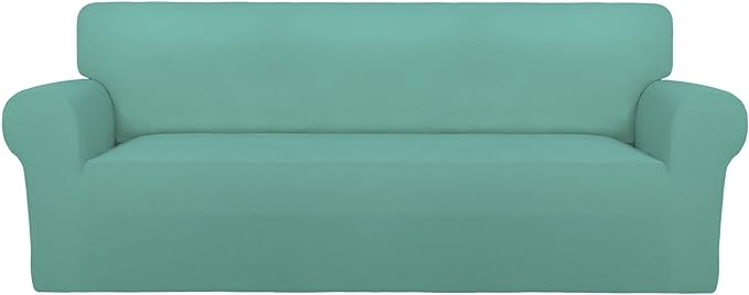 PureFit Stretch Oversized Couch Covers Fleece Sofa Slipcovers Cyan | 1-Piece by PureFit