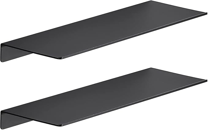 JOOM 2 PCS Small Floating Shelf, 12'' Metal Wall Shelf, Black, Bathroom, Durable, Waterproof, 5.0lbs Weight Capacity