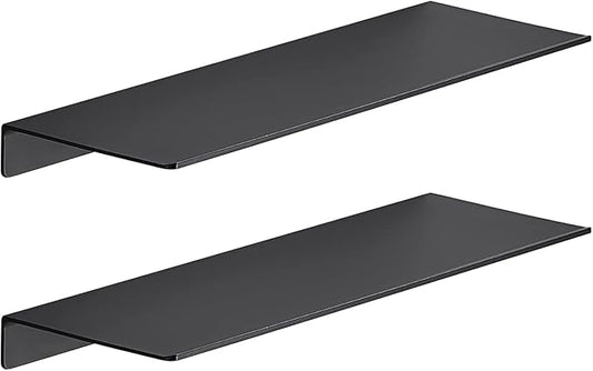 JOOM 2 PCS Small Floating Shelf, 12'' Metal Wall Shelf, Black, Bathroom, Durable, Waterproof, 5.0lbs Weight Capacity