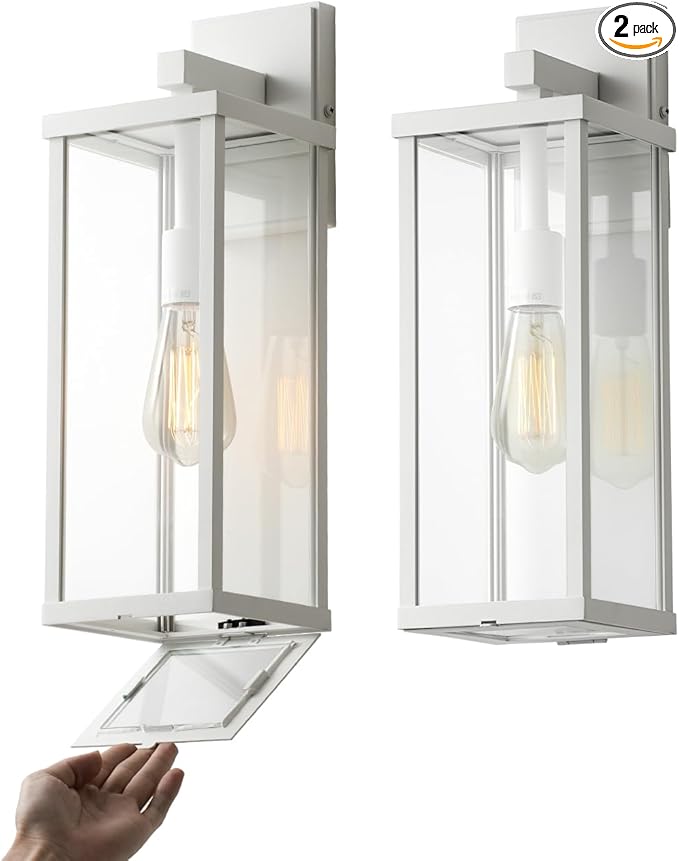 mirrea 18" Classic Outdoor Wall Sconce 1 Light in Matte White Rectangular Metal Frame and Clear Glass Shade Waterproof Porch Light Patio Light Pack of 2