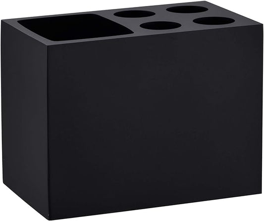 Resin Black Toothbrush Holder JINCROP, 5 Slots Toothbrush Holder Matte Black Bathroom Storage Stand Dispenser Organizer Set for Toothbrushes, Make-up Brushes and More, (Matte Black)