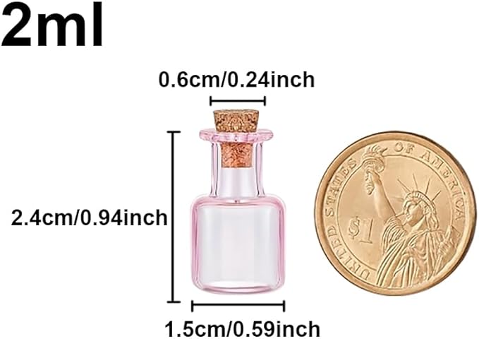 2ml Very Mini Rectangle Glass Color Bottles With Cork Colored Glass Bottles with Cork Stoppers Mix 7 Colors