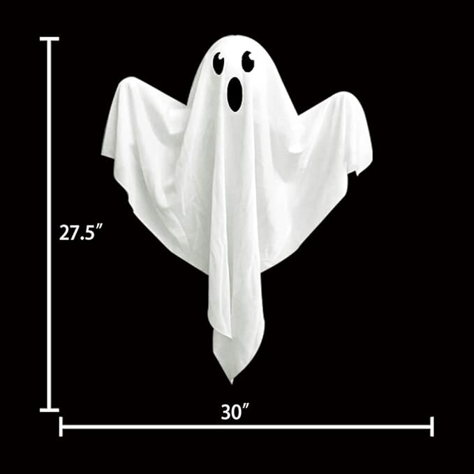 4 Pack Halloween Hanging Ghost Decorations, 27.5" Light Up Spooky Floating Ghosts with LED Glow, Waterproof Outdoor & Indoor Haunted House, Porch, Yard, Garden Party Decor