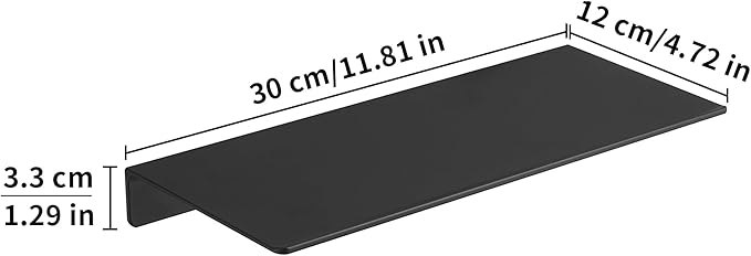 JOOM 2 PCS Small Floating Shelf, 12'' Metal Wall Shelf, Black, Bathroom, Durable, Waterproof, 5.0lbs Weight Capacity