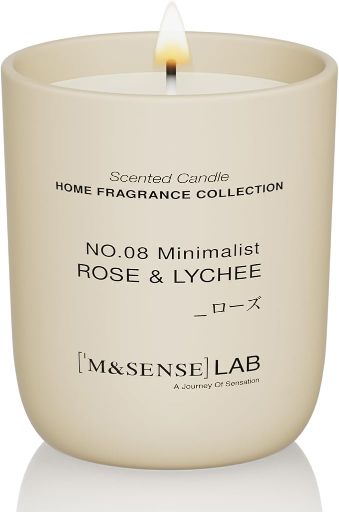 M&SENSE Natural Soy Candle| Rose & Lychee | 5.3 oz | Minimalist Scented Candle for Relaxation, Gifting, Home Décor | for Bedroom, Office, Party Small