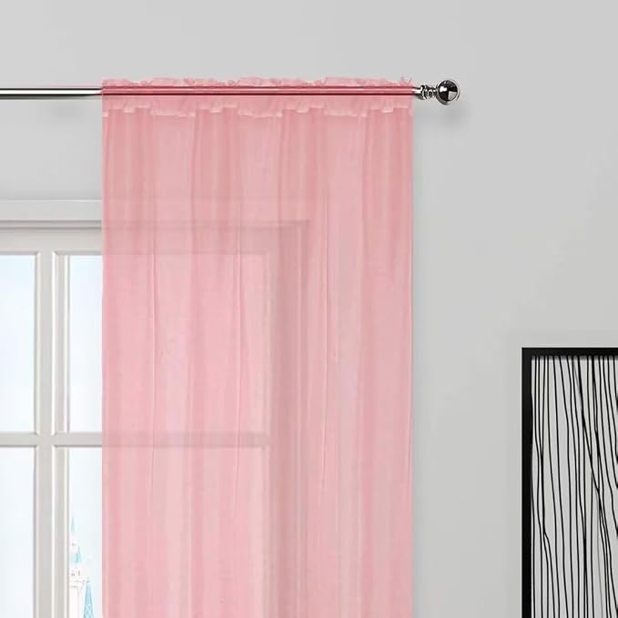 SpaceDresser Sheer Blush Curtains 4 Panels Rod Pocket Semi-Sheer Curtain 63 - Image 4