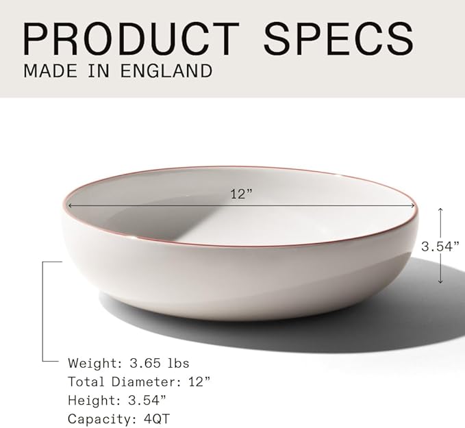 Made In Cookware - Serving Bowl - White With Red Rim - Porcelain England