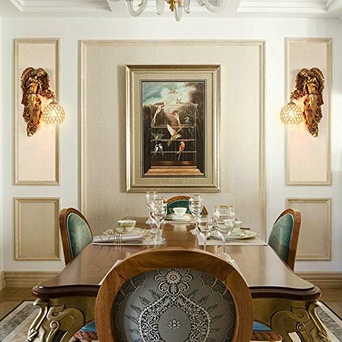 LITFAD Antique Spherical Sconce Light Decorated Bedside Lamp Clear Crystal 1 Light in Gold Wall Light Angel Wall Lamp for Bedroom Living Room Hotel - Left