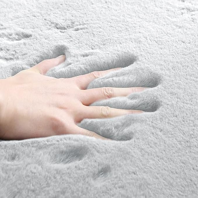 ORINOVA Grey Fluffy Faux Rabbit Washable Furry Fur Area Rugs - Image 4