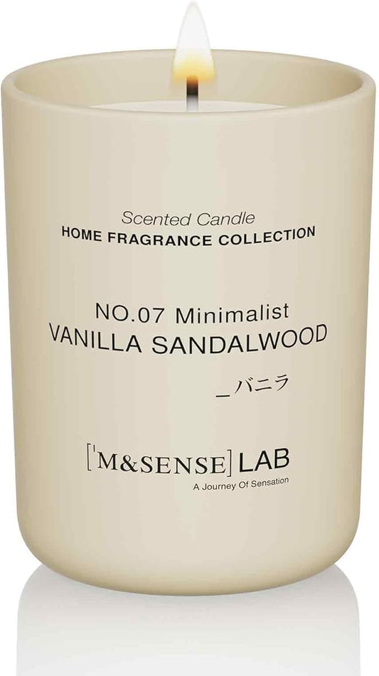 M&SENSE Natural Soy Candle| Vanilla Sandalwood | 8.82 oz, 50H Burn | Minimalist Scented Candle for Relaxation, Gifting, Home Décor | for Bedroom, Office, Party Medium