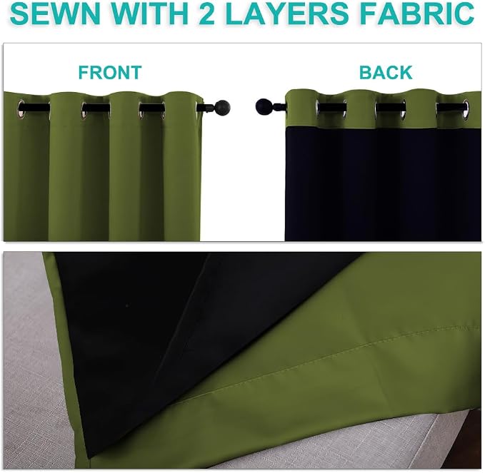 NICETOWN 100% Blackout Curtains 45 inches Long, Olive Green, 1 Pair, 52 inches - Image 5