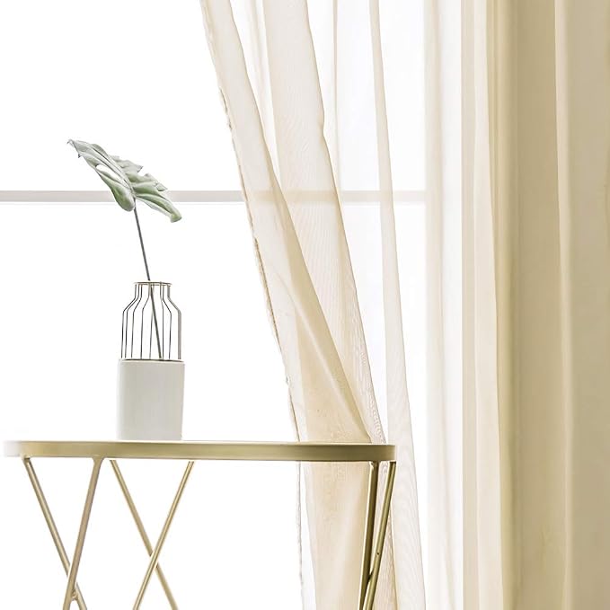 MIULEE 2 Panels Sheer Curtains for Living Room 54 X 84 Inches Beige | Window - Image 5