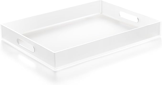 Large Acrylic Serving Tray Decorative Ottoman Coffee Table Vanity Tray Tea Fruit Platter Snack Appetizer Dessert Drink with Handles for Bar Kitchen Party, Frosted