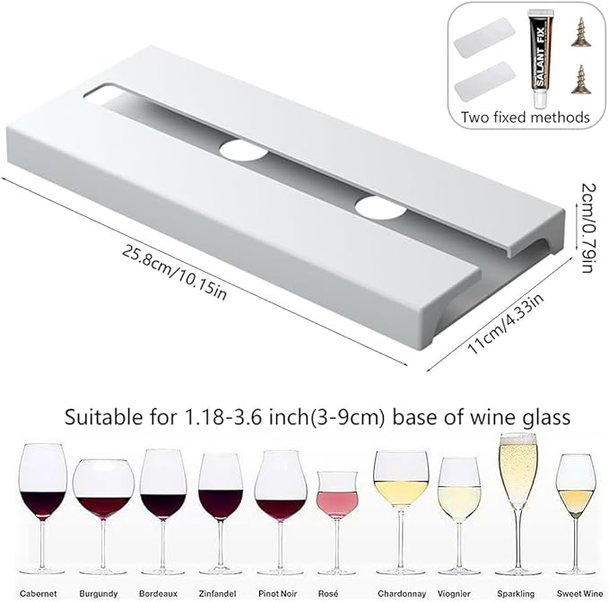 4 Pcs Wine Glass Holder Under Shelf or Cabinet Punch-free,Stemware Rack Glassware Drying Storage Hanger for Kitchen,Bar and Restaurant (White) ﻿