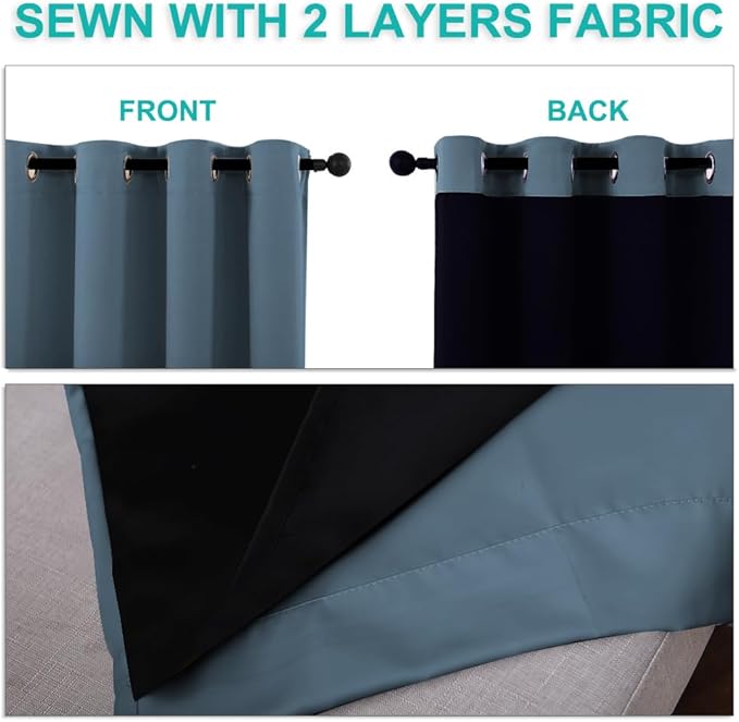 NICETOWN 100% Blackout Window Curtain Panels, Smoky Blue, 2 Pieces, 70-inch - Image 4