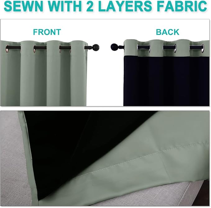 NICETOWN Greyish Green 100% Blackout Lined Curtains, 2 Thick Layers Narrow Wide - Image 5