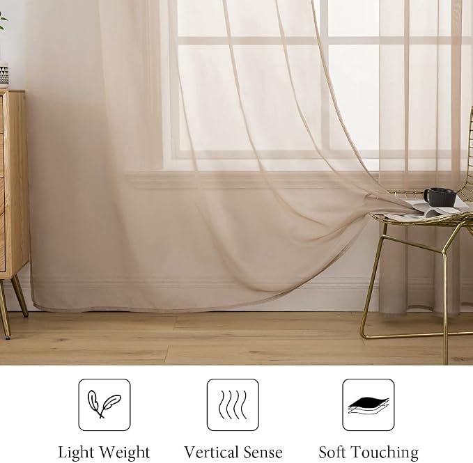 MIULEE 2 Panels Sheer Curtains for Living Room 54 X 84 Inches Brown | Window - Image 4