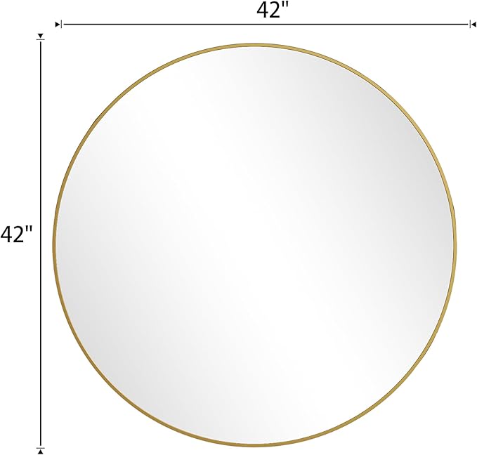 BEAUTYPEAK 42 Inch Round Mirror, Metal Frame Circle Mirror, Wall Mounted for Entryway, Bathroom, Vanity, Living Room, Gold
