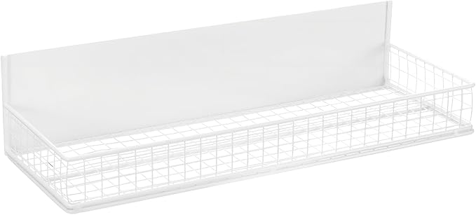 Magnetic Shelf for Fridge Magnetic Basket Organizer Wire Mesh Magnetic Holder Magnet Shelf Accessories for Office Kitchen Classroom Storage,White, 13.77" x 5.11" x 1.7"