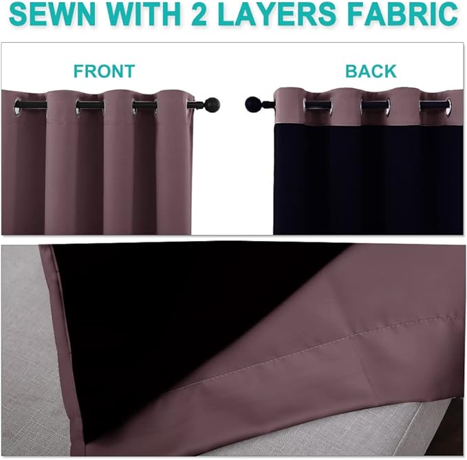 NICETOWN Dry Rose 100% Blackout Curtains 45 inches Long, 2 Thick Layers - Image 5