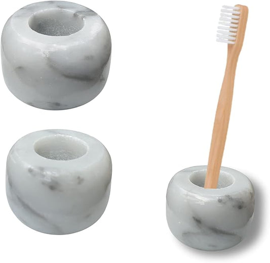 White Marble Toothbrush Stand/Holder - Real Marble Toothbrush Stand - Minimalist Modern Single Tooth Brush Holder. Pack of 2