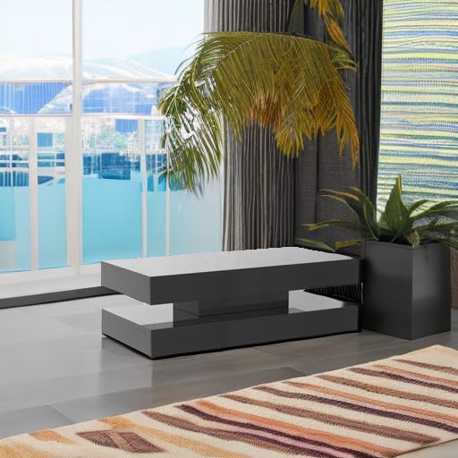 Uspeedy 47.3IN High Glossy LED Coffee Table,Modern Coffee Tables for Living Room,Living Rooms Tables,Large Living Room Furniture,APP LED Lights,Black/White Coffee Table for Livings Room (Black)