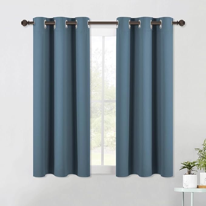 NICETOWN Smoky Blue Blackout Curtain Panels 48 inch Long Set of 2 by NICETOWN
