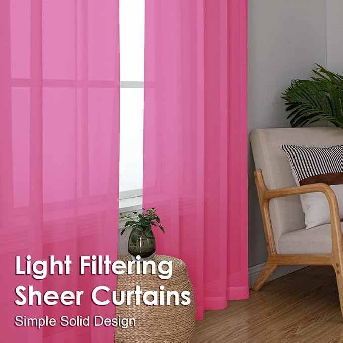 Hot Pink Sheer Curtains 108 Inches Long 2 Panels - Image 5