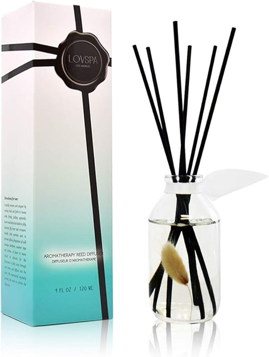 LOVSPA Reed Diffuser Set, Clean Cotton Blossom Scented Oil Diffuser with Sticks, Home Fragrance Accessories for Bathroom Shelf Decor, Aroma Diffusers for Home or Office Desk, USA Made