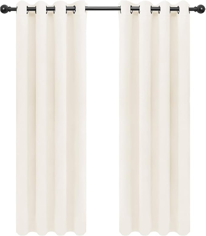Easy-Going Curtains for Bedroom, Solid Thermal Insulated Grommet and Noise Reduction Window Drapes, Curtains for Living Room, 2 Panels (52x84 in,Ivory)