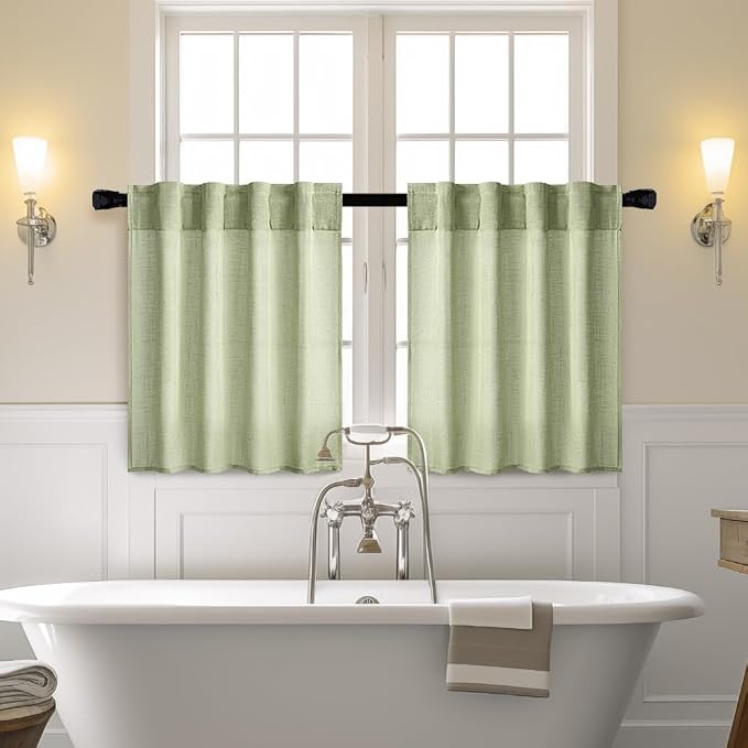 MIULEE Sage Green Kitchen Curtains 36 Inch Length 2 Panels, Soft Thick Linen - Image 2
