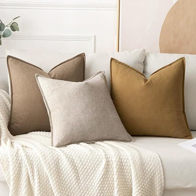 MIULEE Decorative Linen Euro Sham Pillow Covers 24x24 Inch Natural Linen | Boho - Image 4
